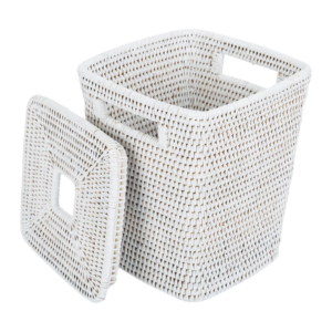 White Lidded Rattan Wicker Laundry Basket TBR-0011